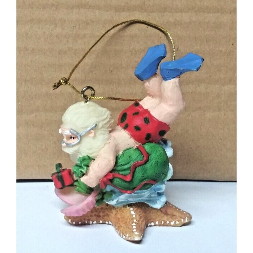 Diver Santa Beach Ornament on Starfish Christmas 1996 VTG HTF RARE resin 2.5"